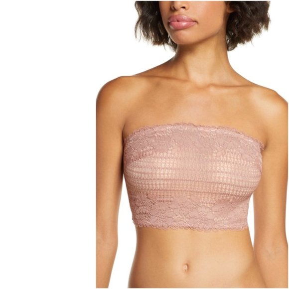 FREE PEOPLE Camila Bandeau Strapless Lace Bralette Blush Pink Nude Tan Bra XS - Picture 6 of 6